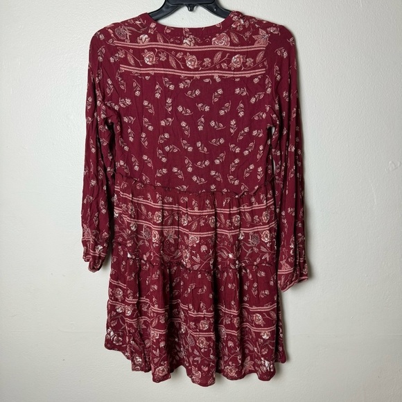 Knox Rose Red Floral Womens Long Sleeve Dress bohemian V-neck above knee - Picture 4 of 10
